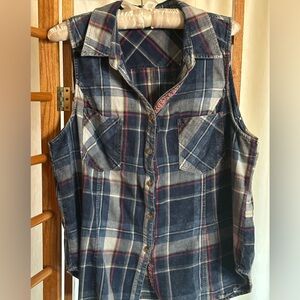 Skies are Blue Plaid Button Down Sleeveless Top Vest Size 1 Western Ware